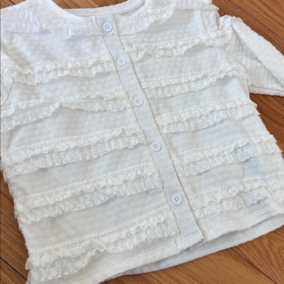 White Ruffled Button-Front Cardigan - Picture 2 of 3